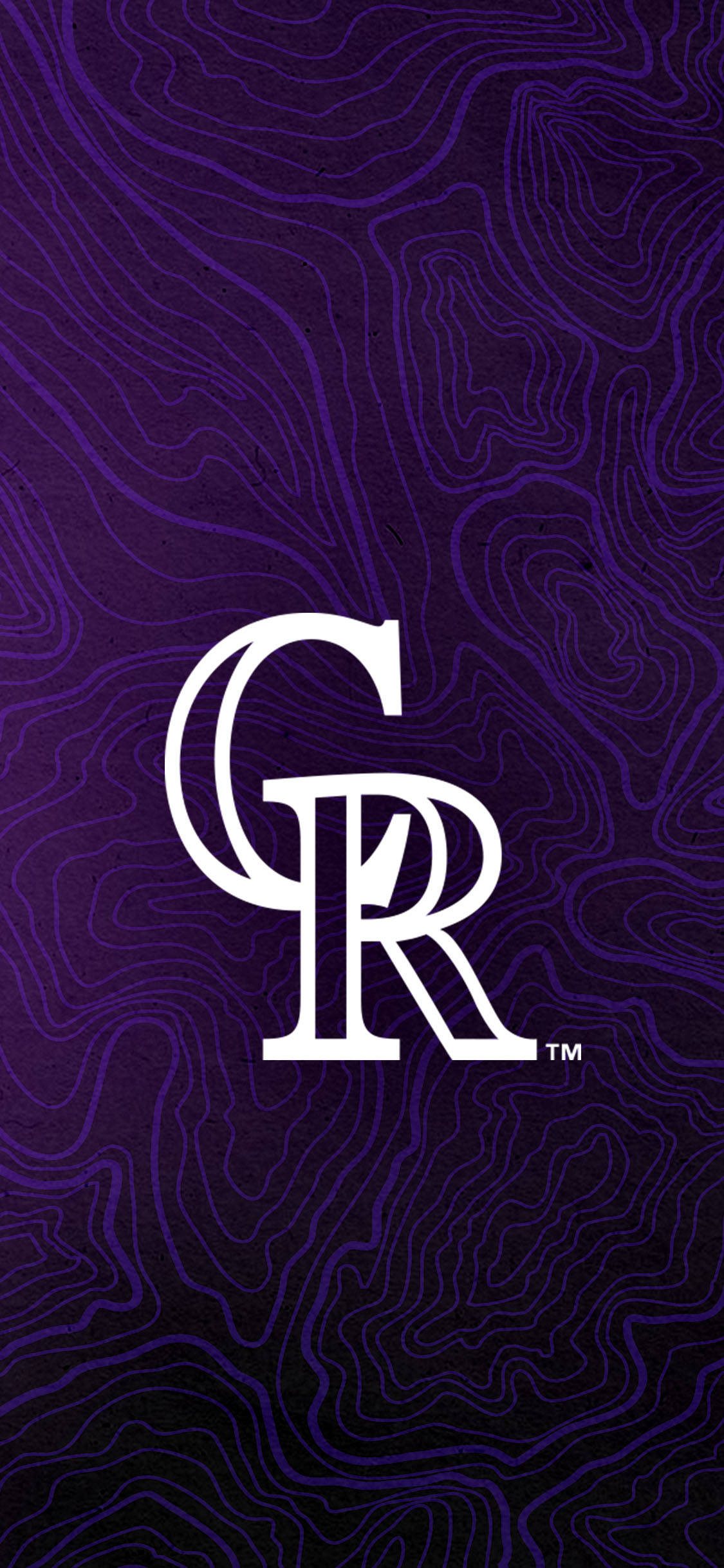 Rockies 桌布 壁紙 — 白色科羅拉多落磯隊標誌居中於深紫色地形圖案背景上。