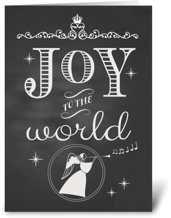 Chalkboard 桌布 壁紙 — 白色節日字體在深色黑板上寫著 joy to the world，配有天使和星星。