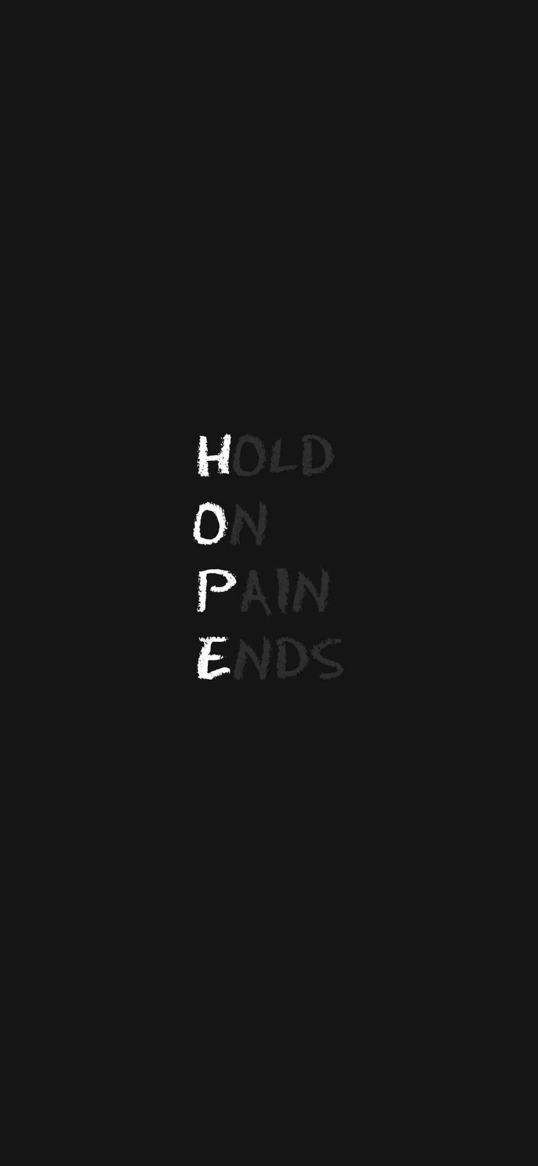 Painful 桌布 壁紙 — 白色粉筆文字寫著 hold on pain ends，垂直居中在純黑色背景上。