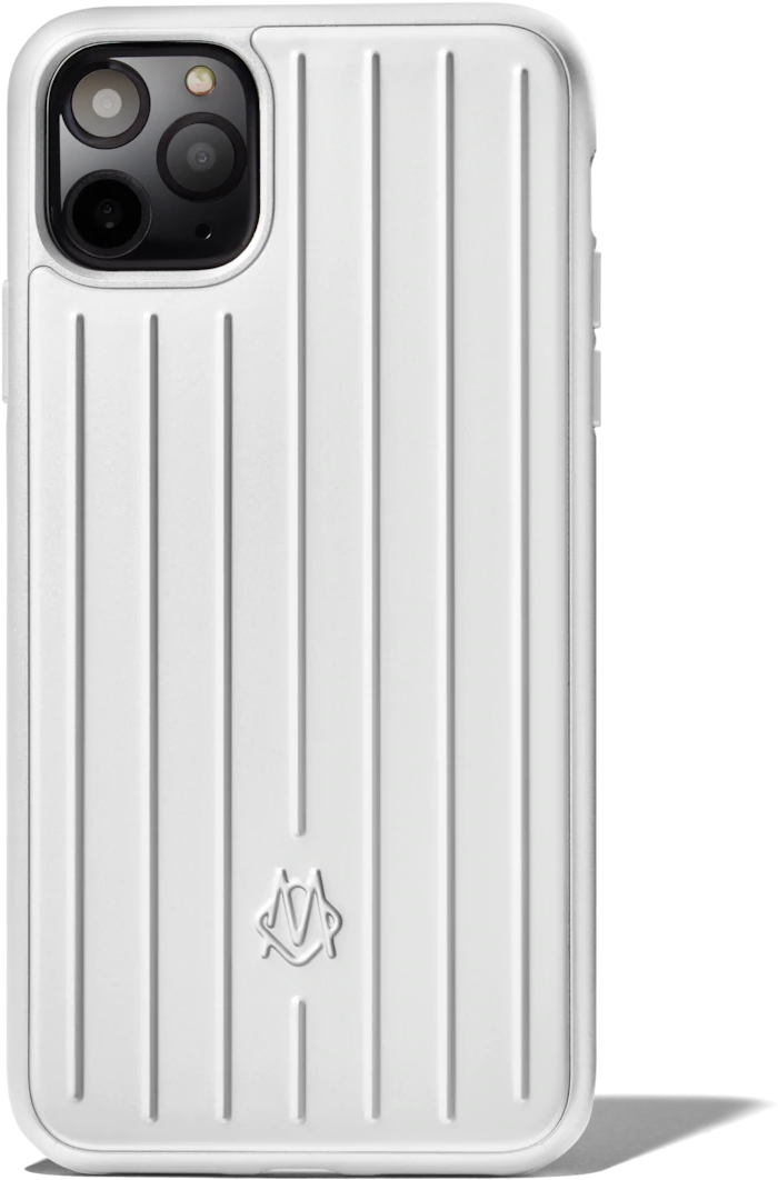 白色 iPhone 桌布 壁紙 — 白色紋理手機殼，帶有垂直條紋，相機開孔下方中央有一個低調的標誌。