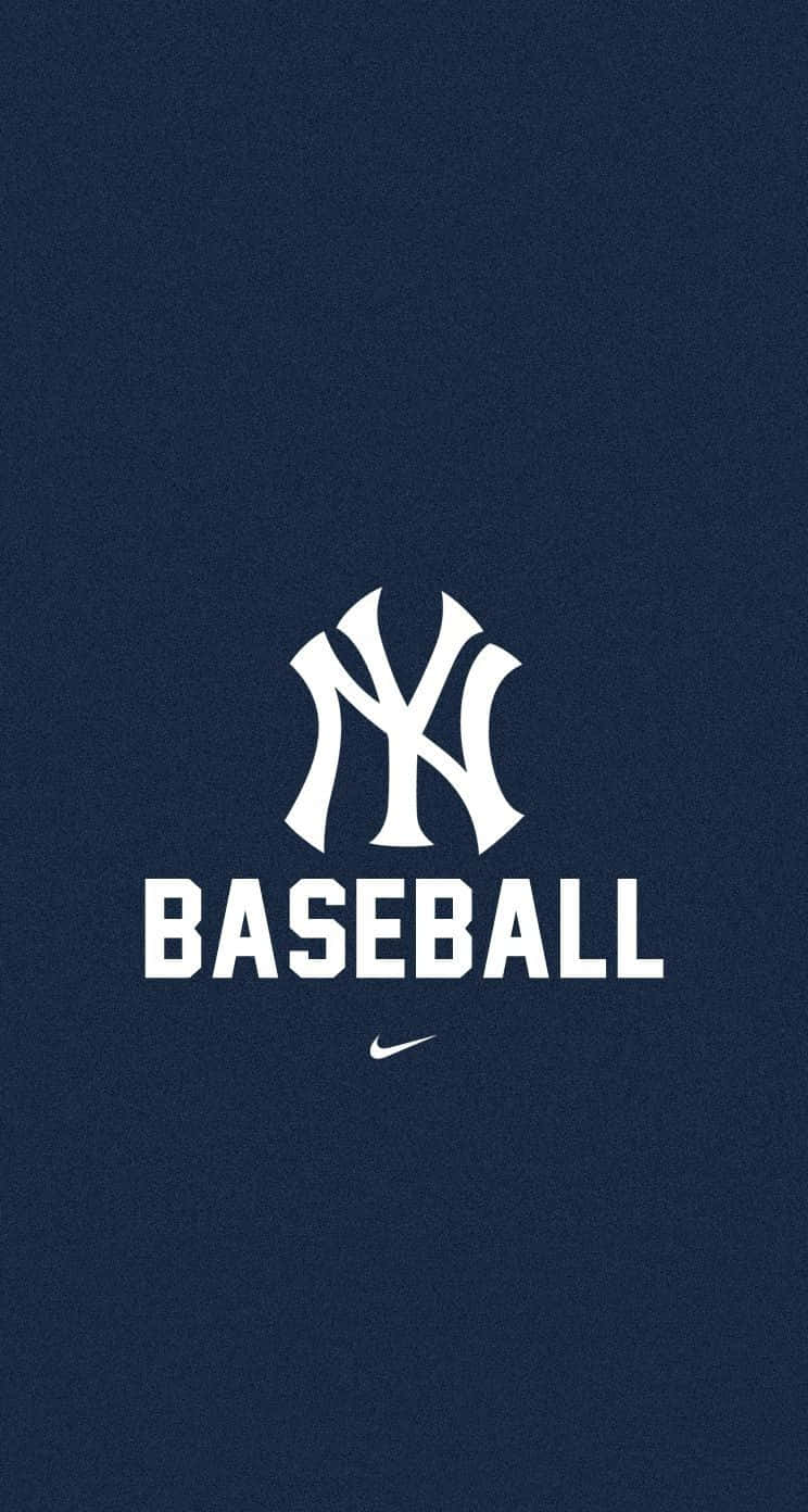 New York Yankees iPhone 桌布 壁紙 — 白色紐約洋基棒球標誌和文字，位於有紋理的深藍色背景上。