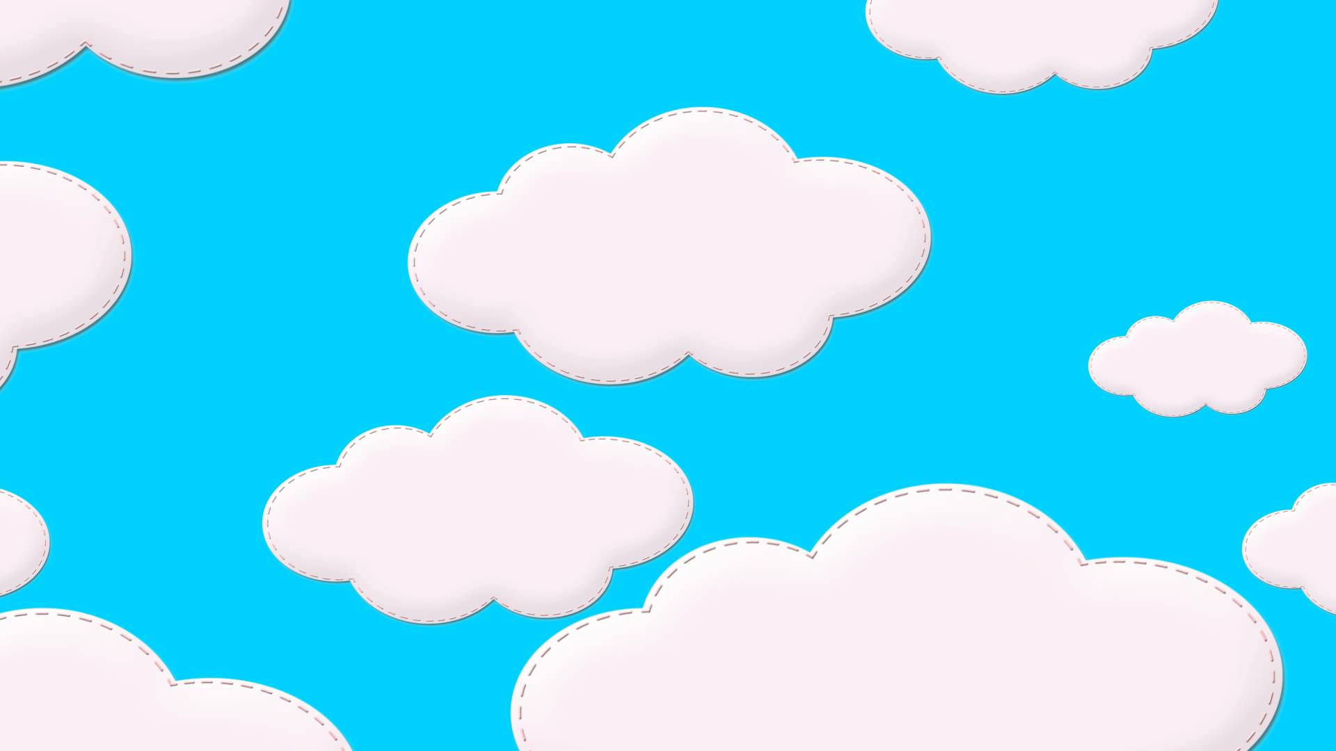 美學雲朵 桌布 壁紙 — 白色縫合雲朵在明亮的青色天空中漂浮，呈現出俏皮的數位插圖。