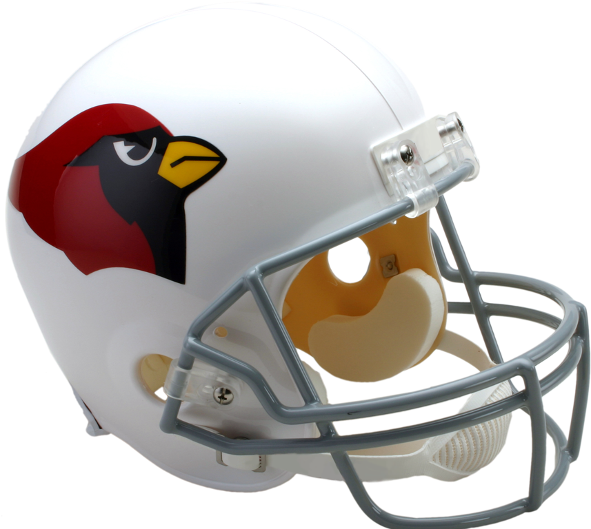 Arizona Cardinals 桌布 壁紙 — 白色美式足球頭盔，側面有紅、黑、黃色的紅衣主教標誌，灰色面罩。