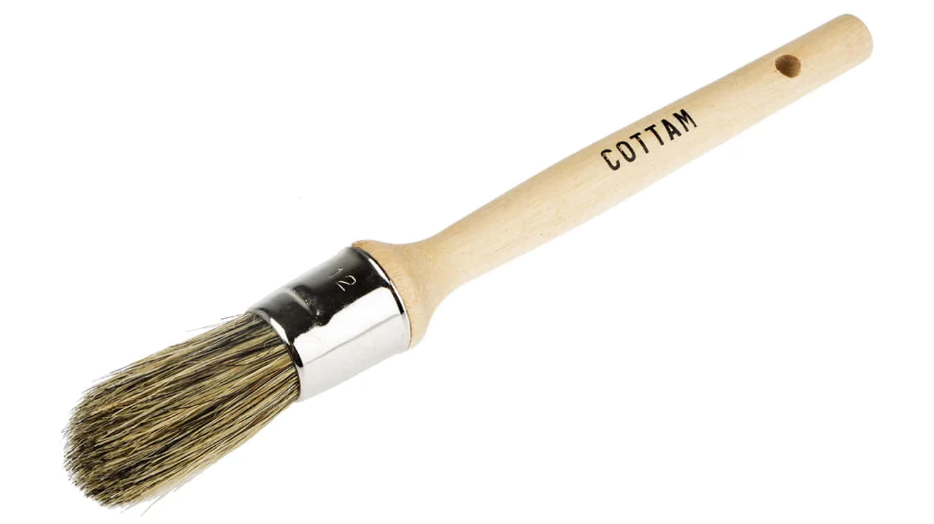 Paint Brush 桌布 壁紙 — 白色背景上，Cottam 油漆刷的特寫，帶有木柄和金屬套圈。