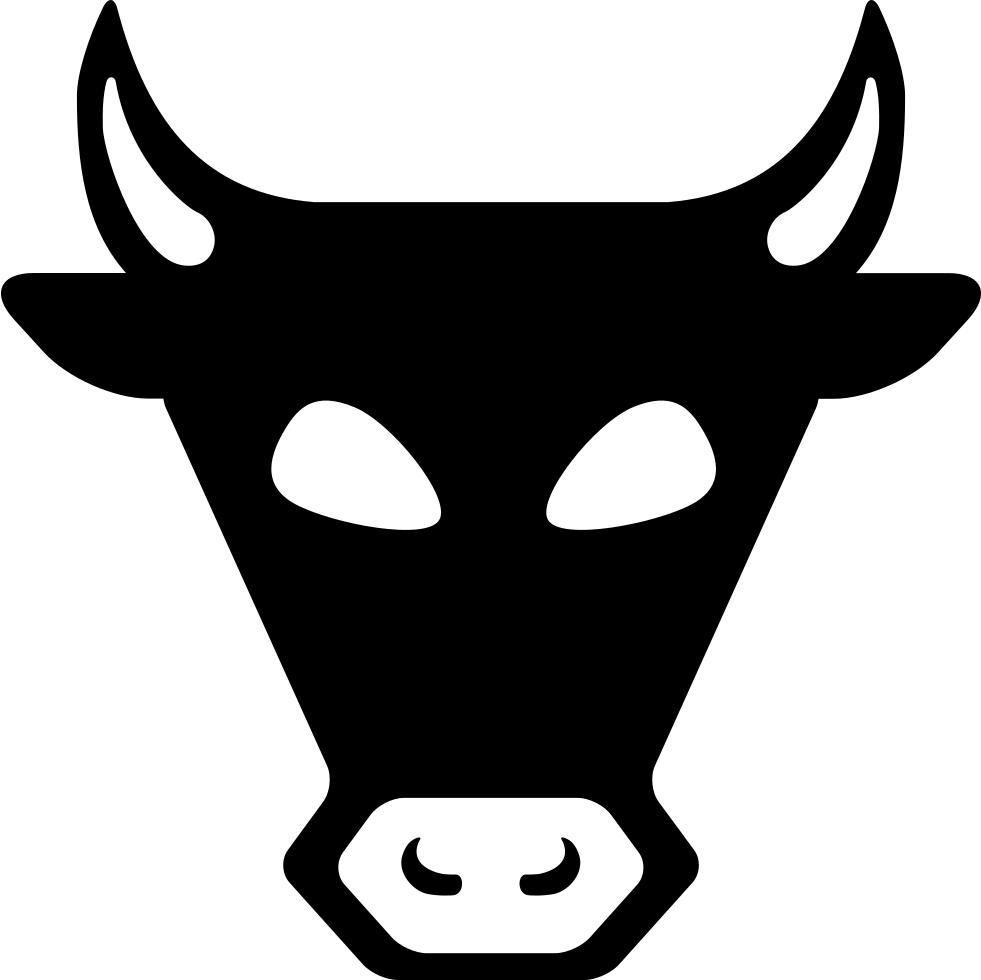 Cattle 桌布 壁紙 — 白色背景上，一個帶有白色眼睛和鼻孔的簡約黑色公牛頭剪影。