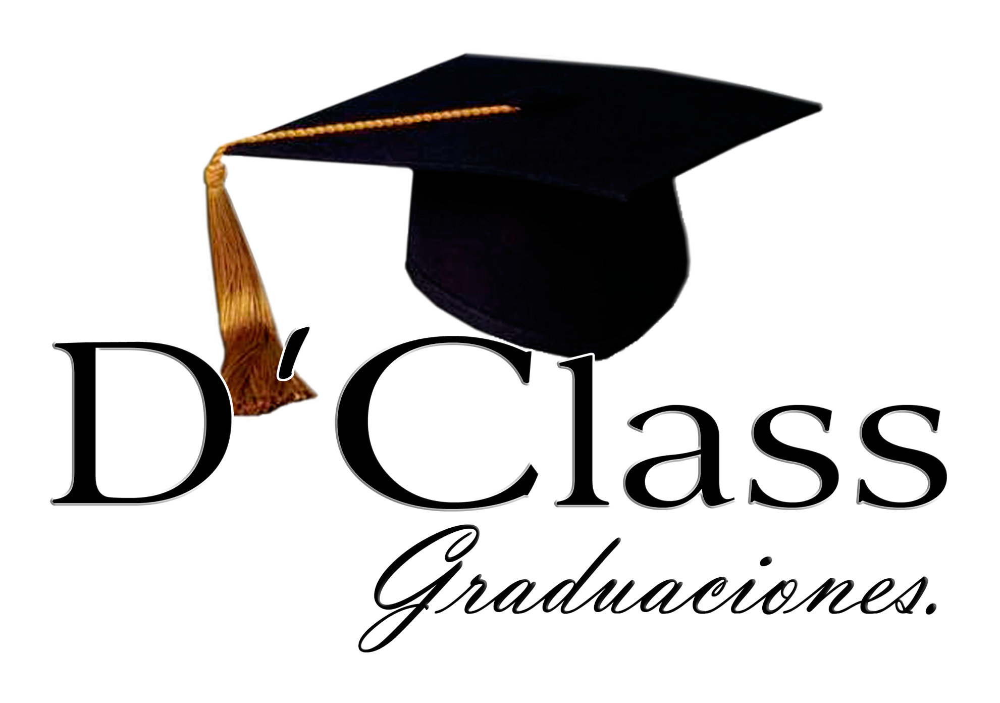 Graduation Cap 桌布 壁紙 — 白色背景上，一個帶有金色流蘇的黑色畢業帽位於粗體文字D'Class Graduaciones上方。