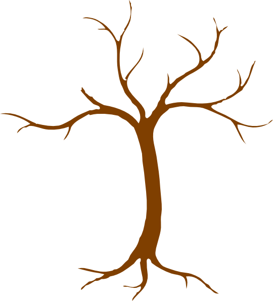 Tree Branch 桌布 壁紙 — 白色背景上，一棵裸露樹木的極簡棕色剪影，帶有可見的根部與伸展的樹枝。