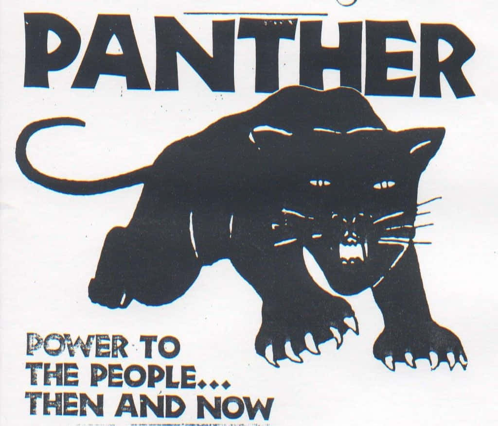 Black Panther Party 桌布 壁紙 — 白色背景上，一隻咆哮的黑豹大膽的黑色剪影，並帶有文字『PANTHER POWER TO THE PEOPLE... THEN AND NOW』。