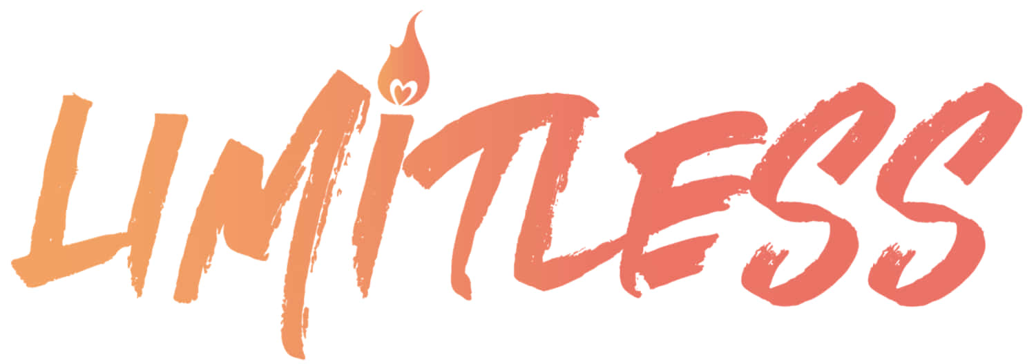Word 桌布 壁紙 — 白色背景上，以粗體橙色刷字字體書寫的「limitless」一詞，i 上方有一團火焰。