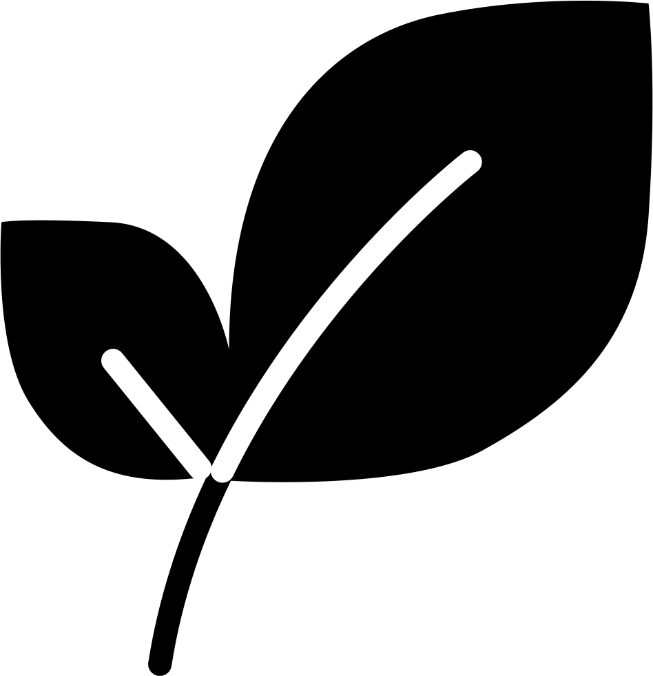 Clip Art 桌布 壁紙 — 白色背景上，兩片由莖相連的葉子的極簡黑色剪影，帶有白色葉脈線條。