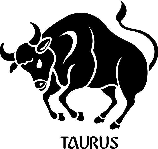 taurus 桌布 壁紙 — 白色背景上，帶有白色輪廓和下方「TAURUS」文字的黑色猛衝公牛剪影。