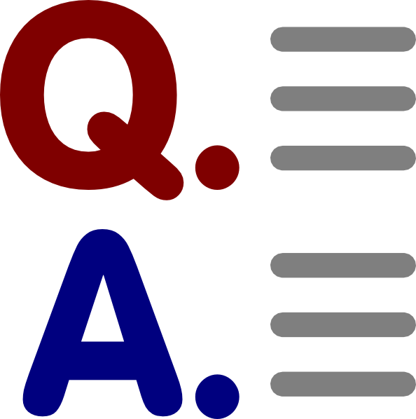 Questions 桌布 壁紙 — 白色背景上，粗體紅色 Q 和藍色 A 字母，帶有灰色佔位線條用於答案。