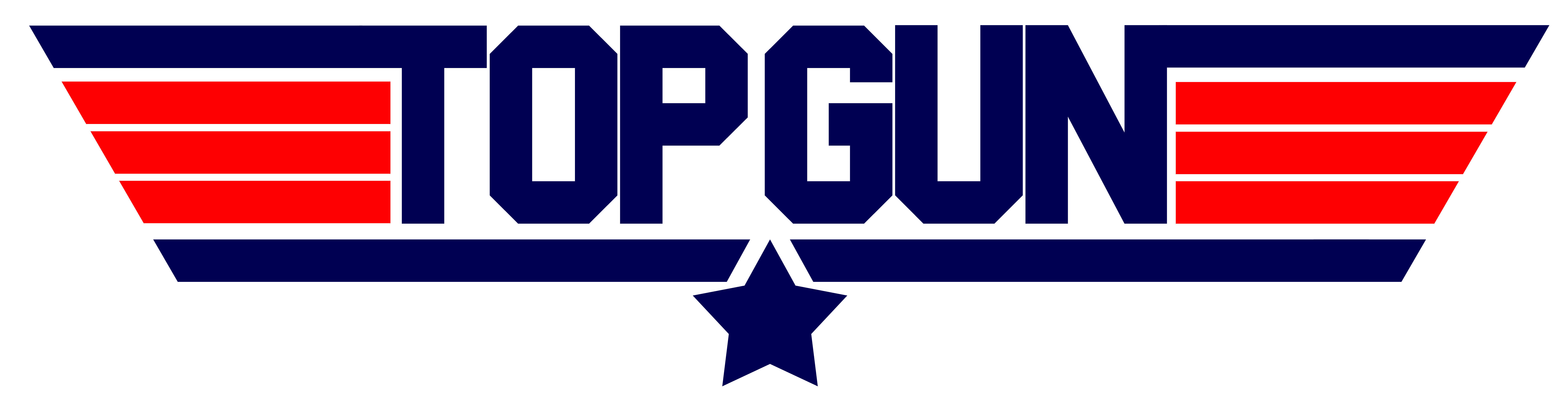 Topgun 標誌，帶有藍色文字、紅色條紋和一顆星星。 — Valorant Logo 壁紙