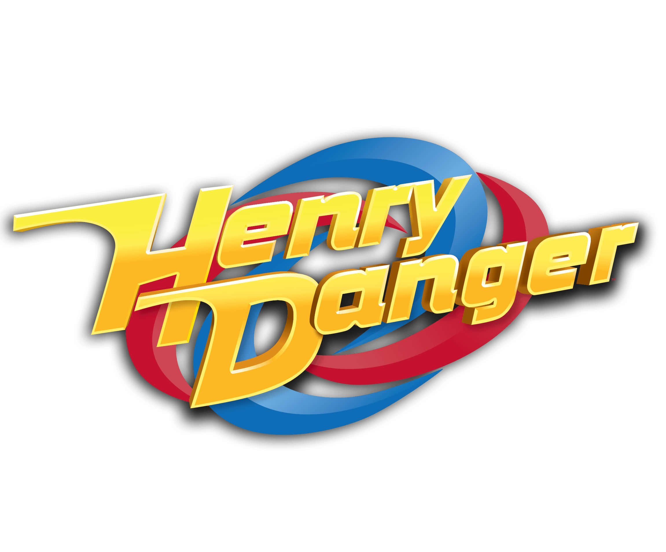 nickelodeon 桌布 壁紙 — 白色背景上，粗體黃色3D文字顯示Henry Danger，搭配旋轉的紅色和藍色動態圖形。