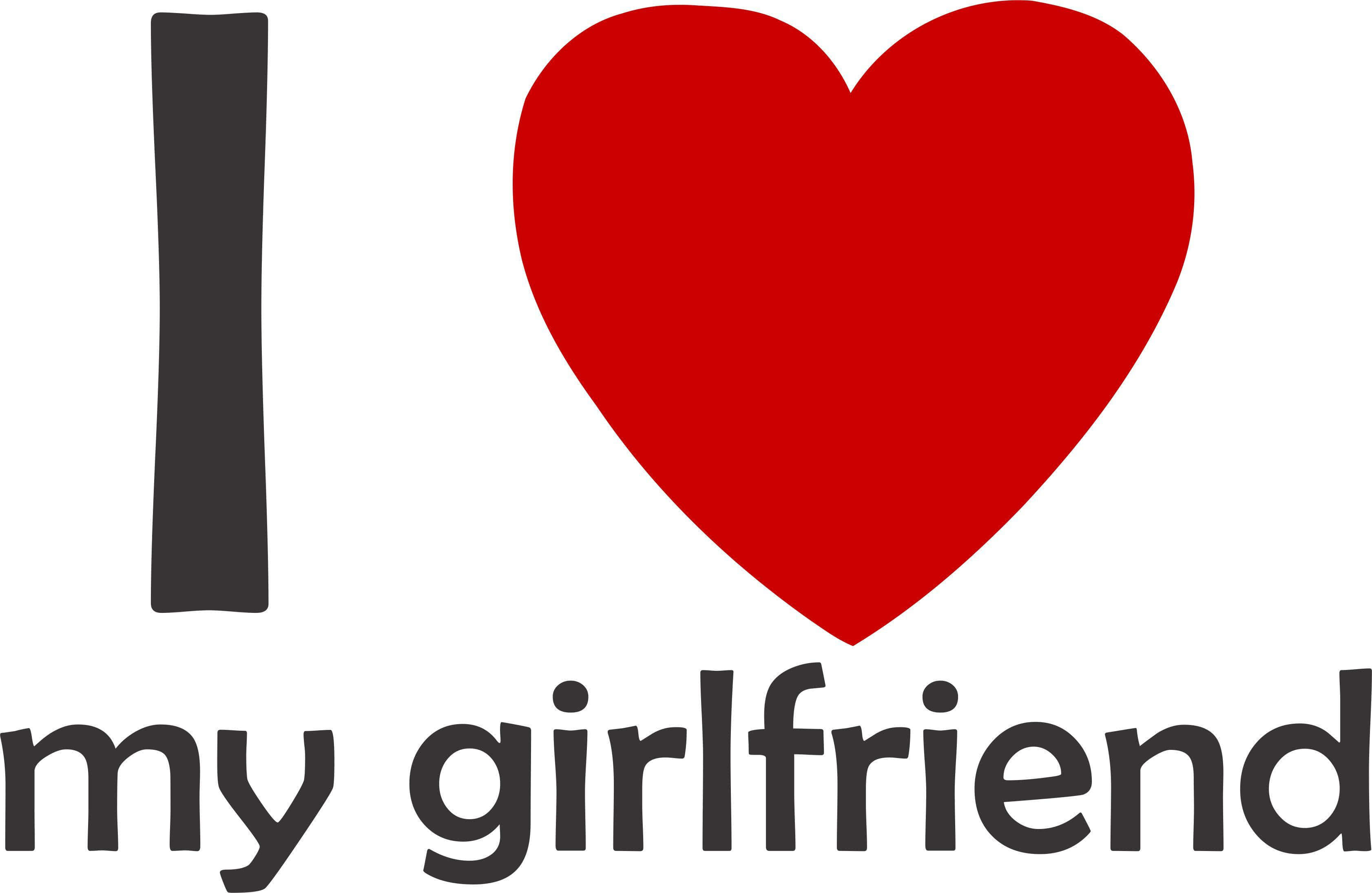 Girlfriend 桌布 壁紙 — 白色背景上，粗體黑色文字在紅色心形符號上方顯示「I」，其後接著「my girlfriend」。
