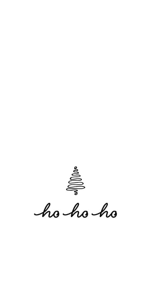 Cute Simple Christmas 桌布 壁紙 — 白色背景上，螺旋形聖誕樹的極簡黑色線條畫，下方有「ho ho ho」字樣。