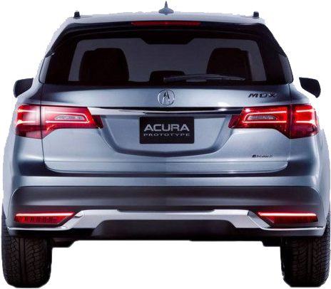 Acura 桌布 壁紙 — 白色背景上，銀色Acura SUV原型車的後視圖，帶有紅色尾燈和'MOX'徽章。