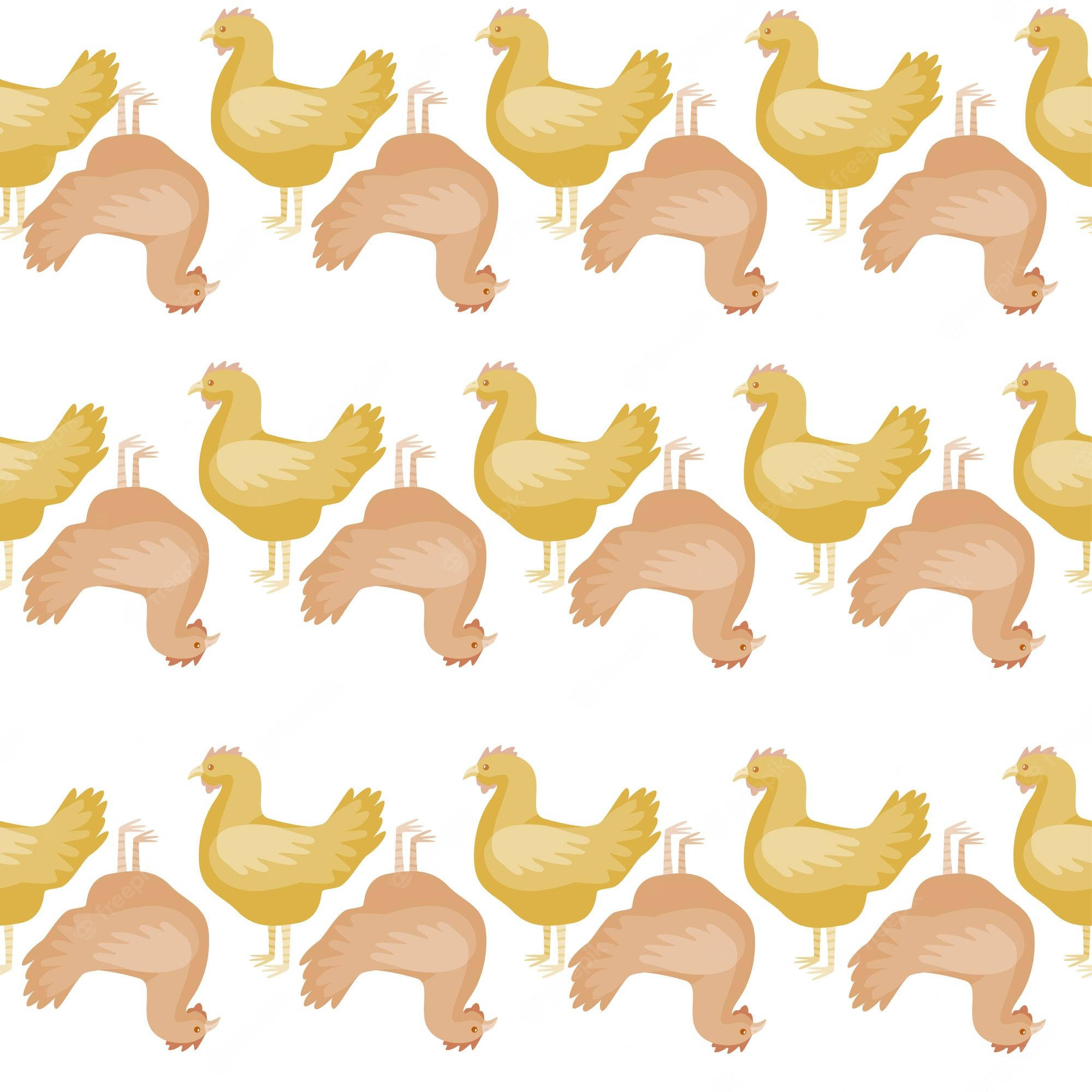 Chicken 桌布 壁紙 — 白色背景上，風格化的黃色雞和棕色火雞面向相反方向的重複圖案。