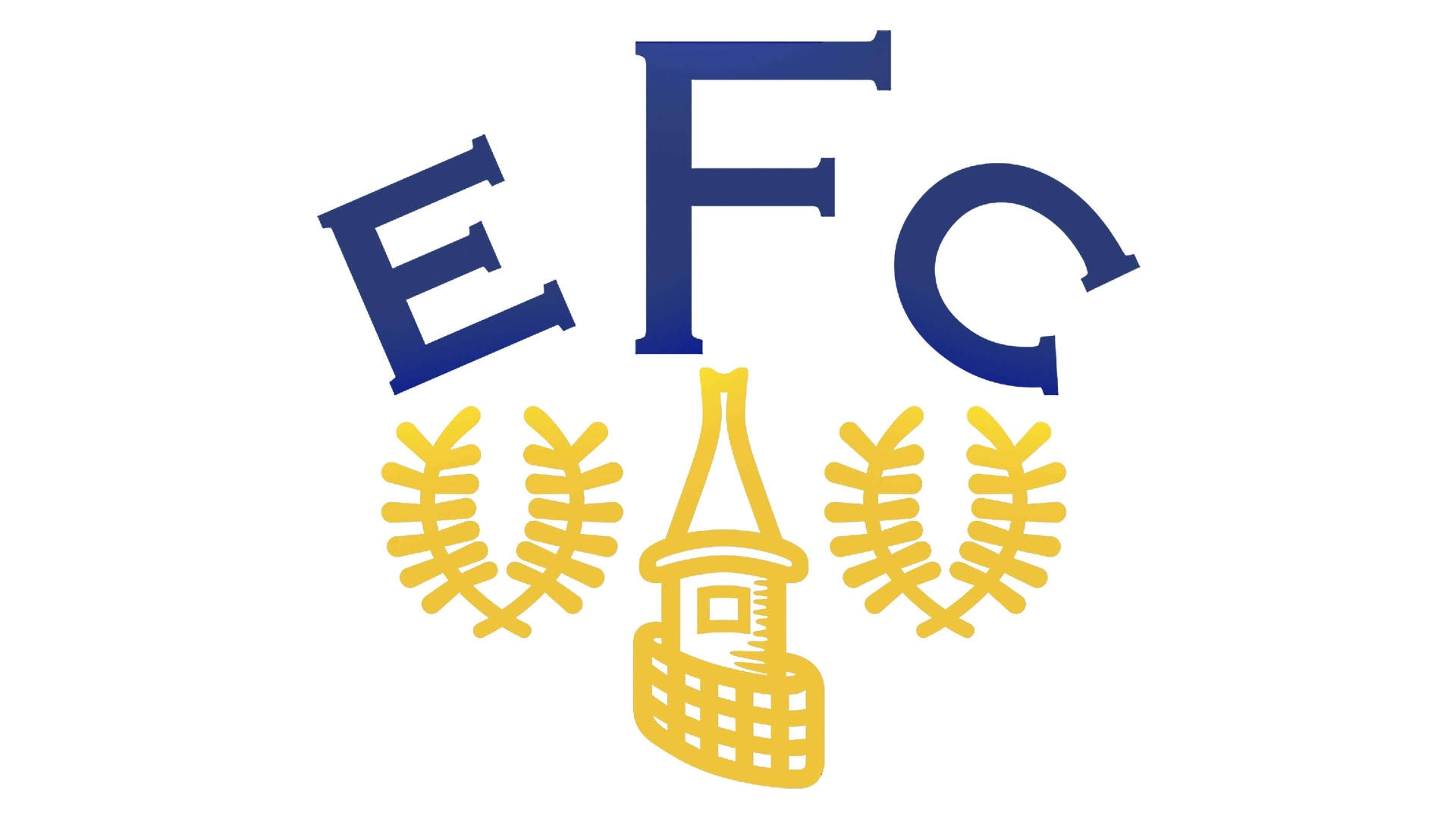 Everton 桌布 壁紙 — 白色背景上，黃色城堡上方有藍色字母EFC，兩側有月桂花環。