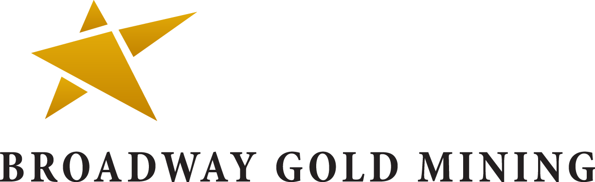 Mining 桌布 壁紙 — 白色背景上，黑色無襯線字體「Broadway Gold Mining」文字上方有一個大膽的金色星星標誌。