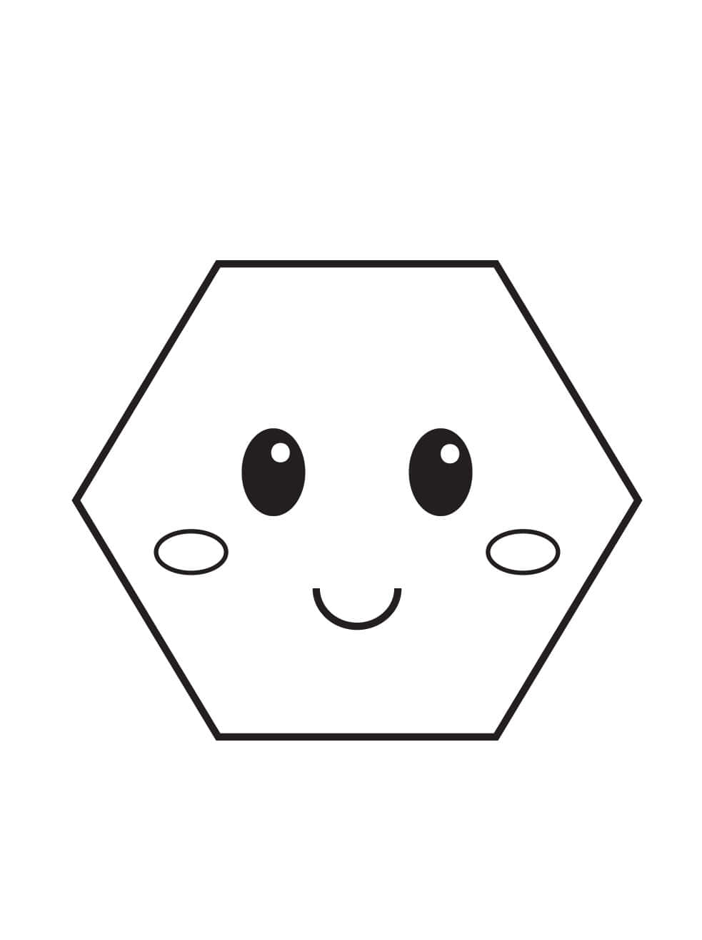 Hexagon 桌布 壁紙 — 白色背景上一個微笑六邊形的簡單黑色輪廓，有大眼睛和臉頰。