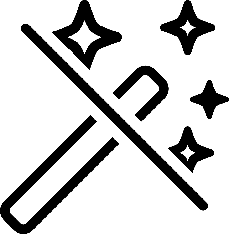 魔法動圖 桌布 壁紙 — 白色背景上交叉魔法杖與閃爍星星的黑色線條藝術。