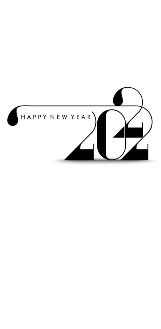 New Year 桌布 壁紙 — 白色背景上以極簡現代字體呈現的粗體黑色風格化「2022」文字及「HAPPY NEW YEAR」。