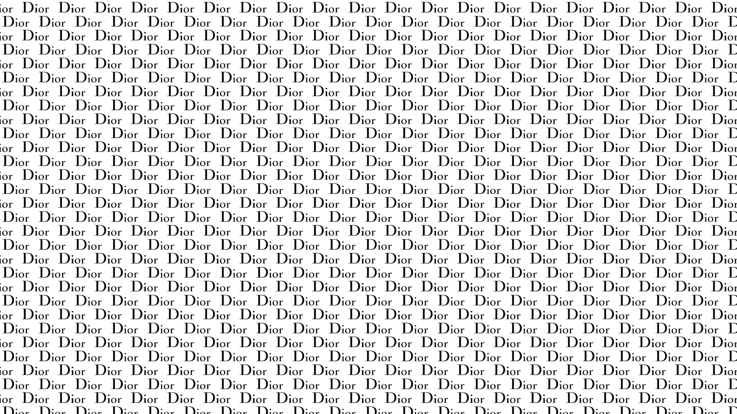 音樂 桌布 壁紙 — 白色背景上以粗體黑色文字重複 'Dior' 字樣的無縫圖案。