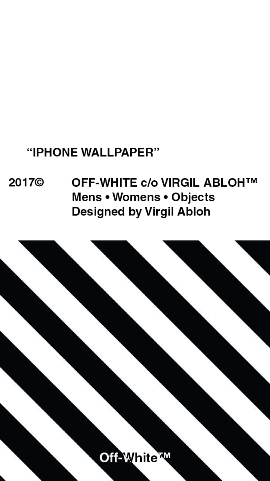 桌布 壁紙 — 白色背景上大膽的黑色斜紋，搭配 Off-White c/o Virgil Abloh 的極簡文字品牌標識。