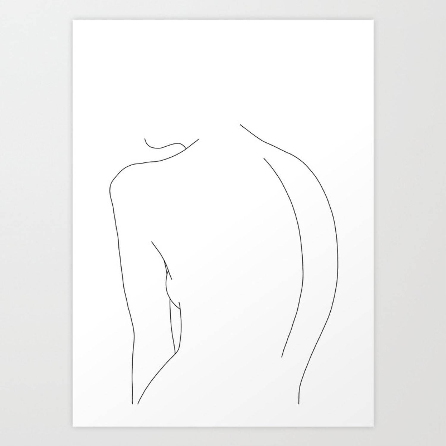 Outline 桌布 壁紙 — 白色背景上女性背部剪影的極簡黑色線條畫。
