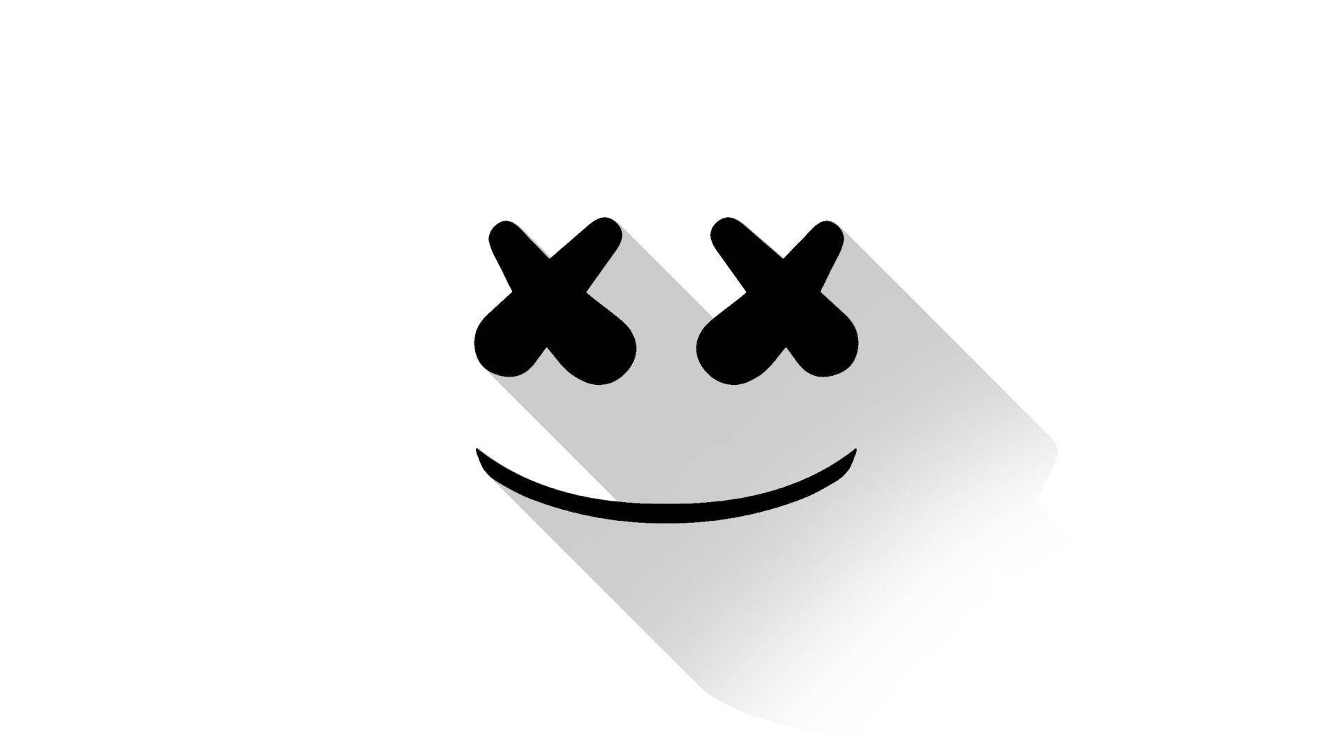 Marshmello 動態圖 桌布 壁紙 — 白色背景上帶有X眼睛和長陰影的極簡黑色笑臉。