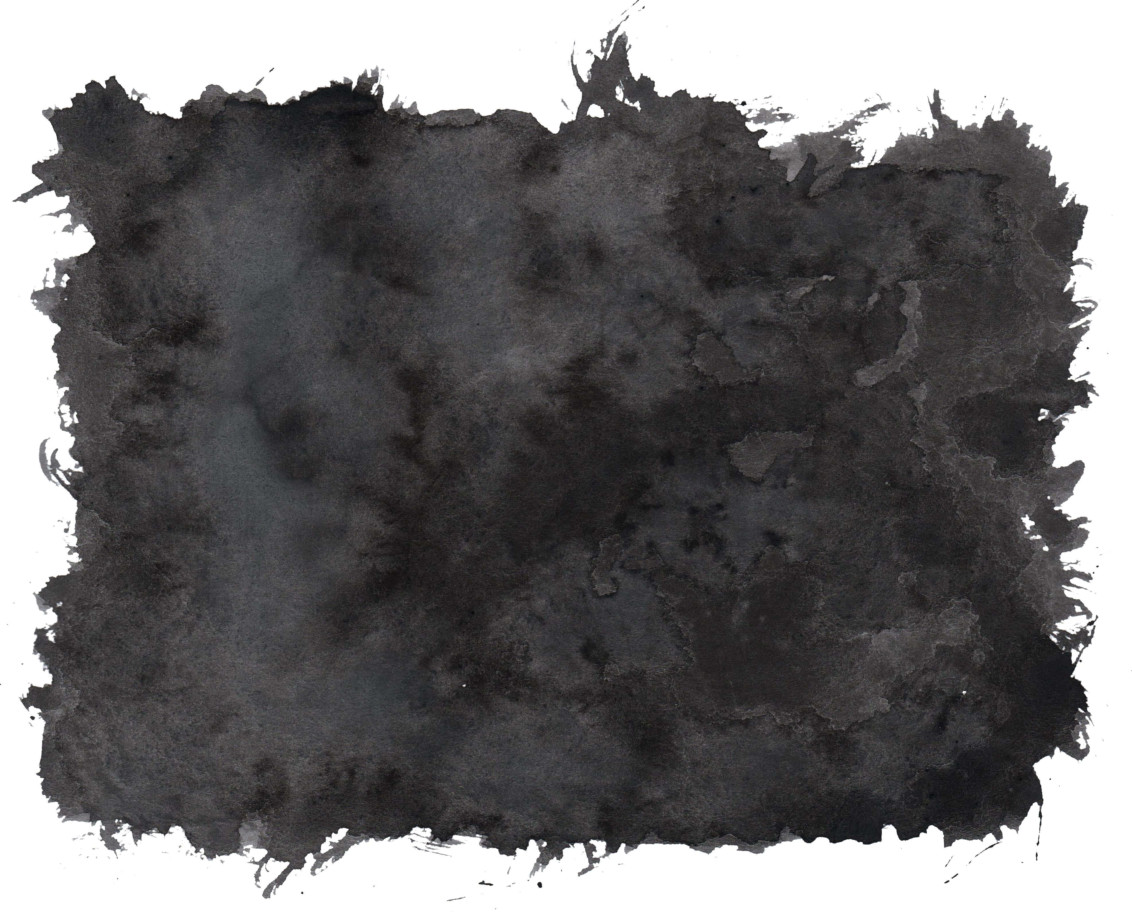 Watercolor Texture 桌布 壁紙 — 白色背景上帶有不規則邊緣的紋理黑色水彩污漬。