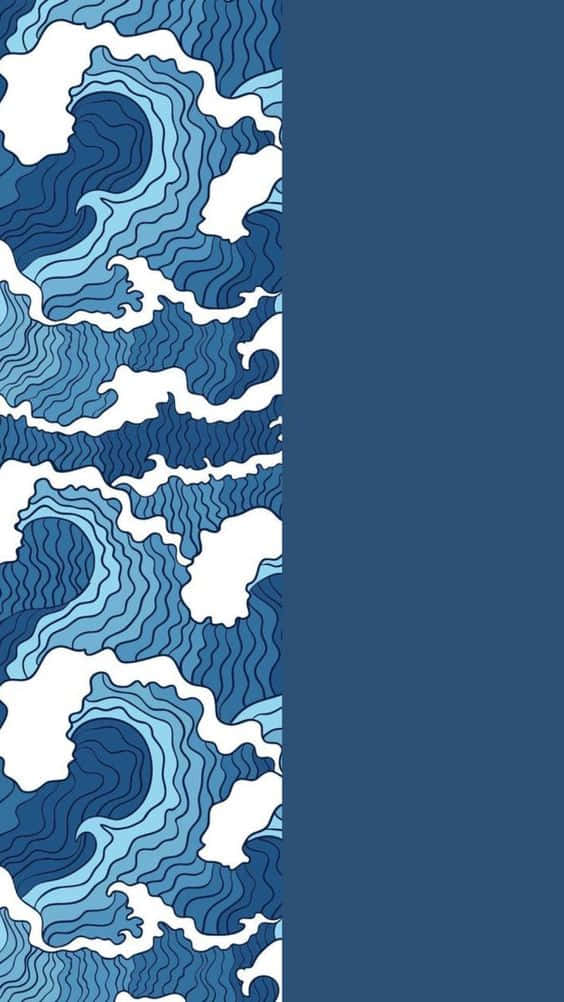 Dark Blue Pattern 桌布 壁紙 — 白色背景上帶有分層輪廓線的抽象藍色波浪圖案，搭配純海軍藍背景。