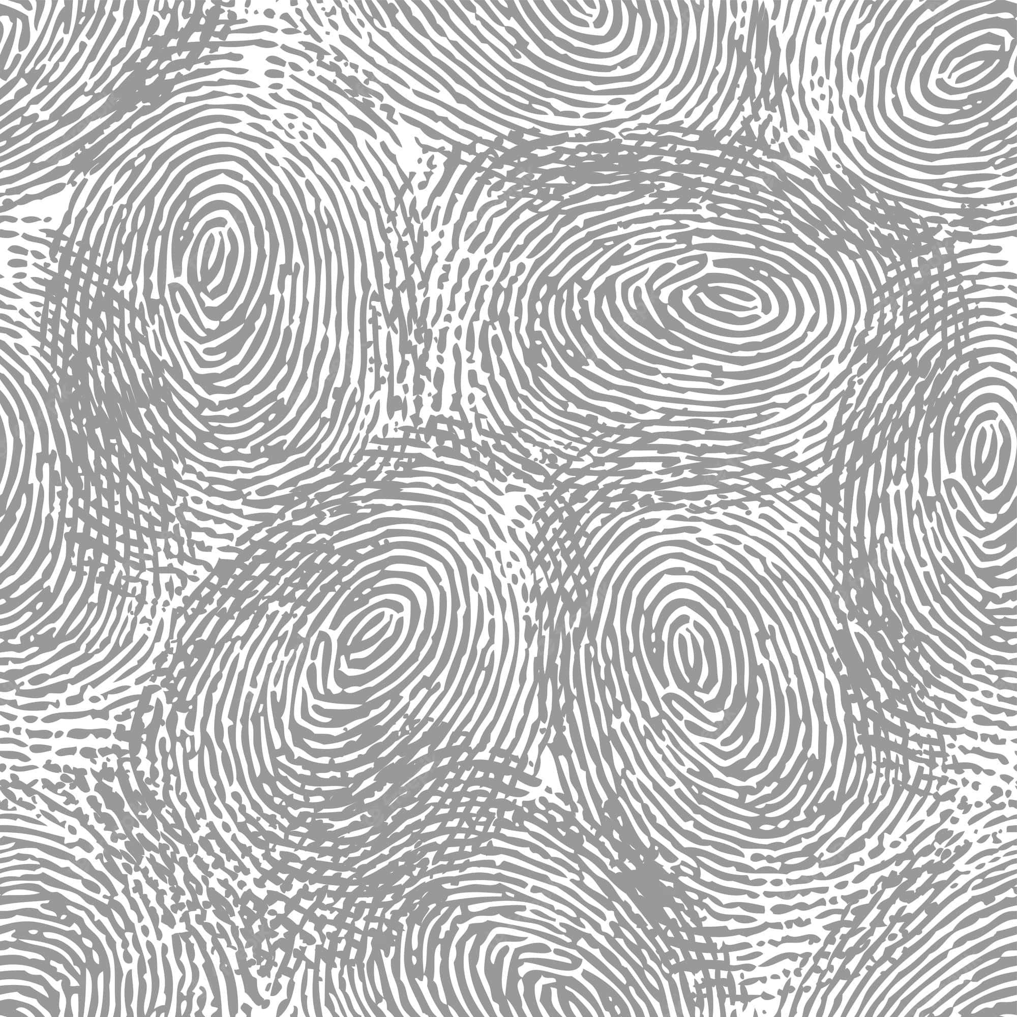 Fingerprint 桌布 壁紙 — 白色背景上帶有手繪草圖線條的灰色指紋漩渦無縫圖案。