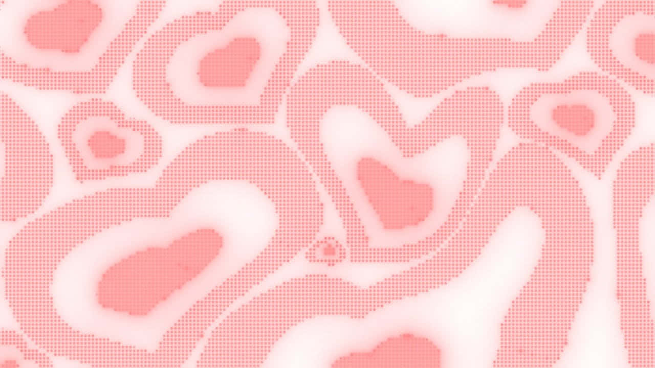 Y2k Heart 桌布 壁紙 — 白色背景上帶有抽象心形和半色調點紋理的柔和粉紅色圖案。