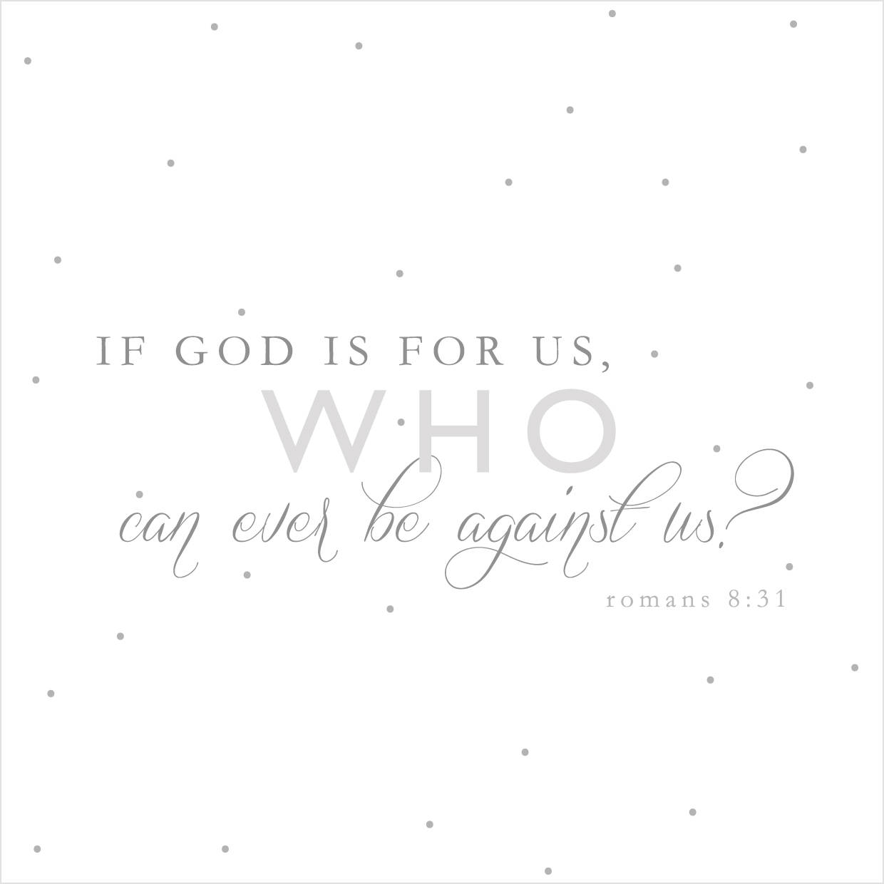 God Quotes 桌布 壁紙 — 白色背景上帶有散落點點的簡約灰色文字寫著「如果神是幫助我們的，誰能敵擋我們呢？羅馬書 8:31」