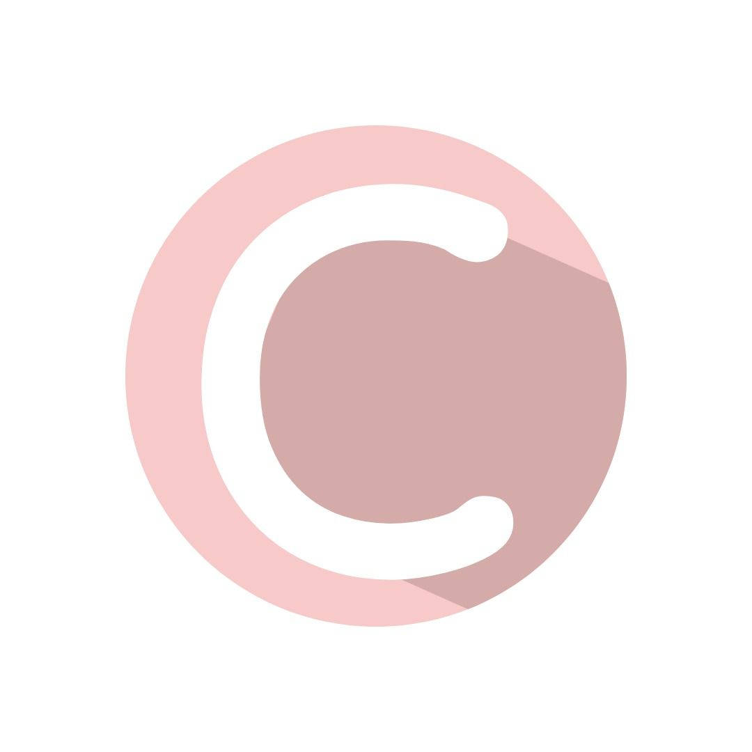 C 桌布 壁紙 — 白色背景上帶有柔和陰影的極簡粉色字母C。