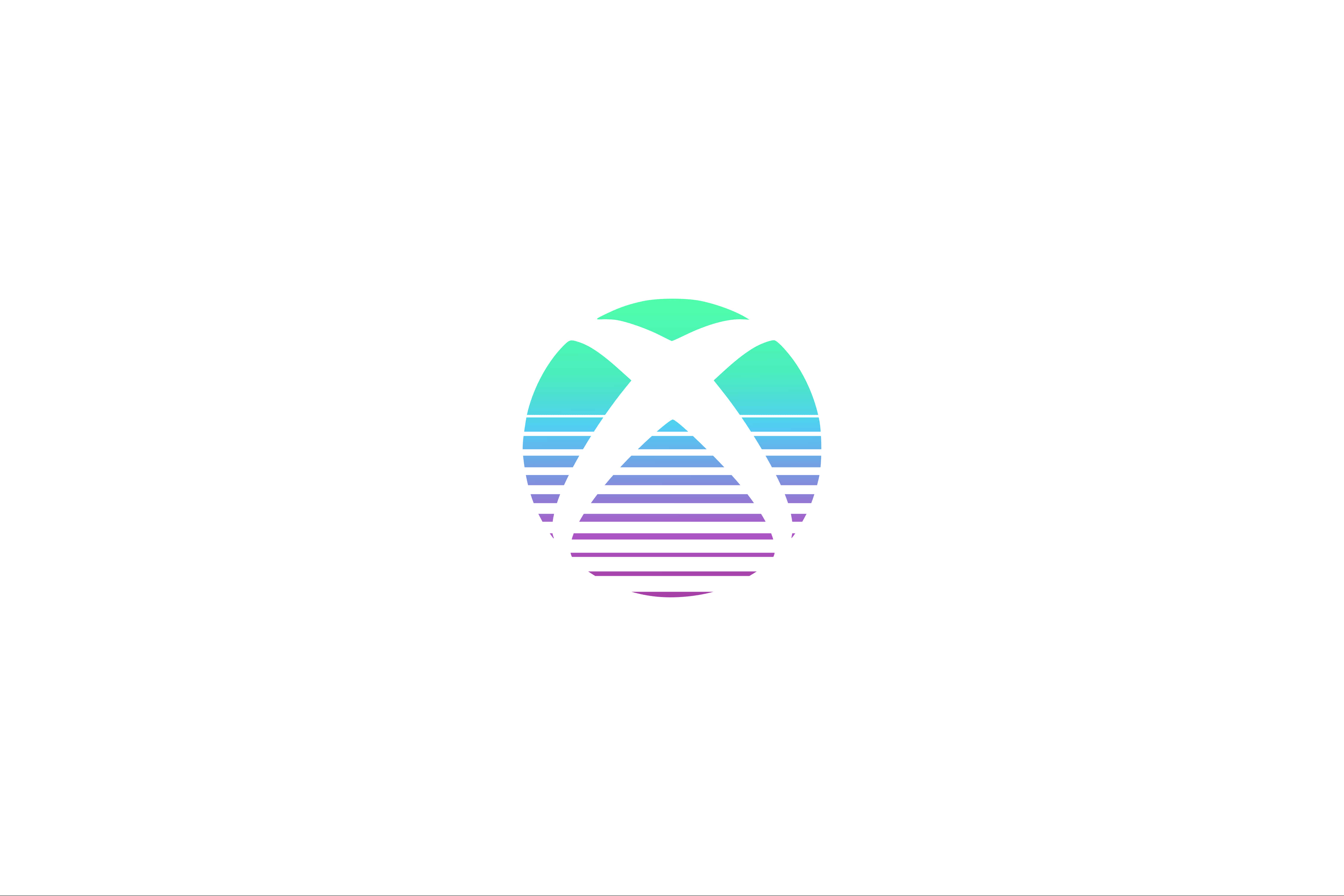 Xbox 桌布 壁紙 — 白色背景上帶有漸層青綠色和紫色條紋的風格化Xbox標誌。