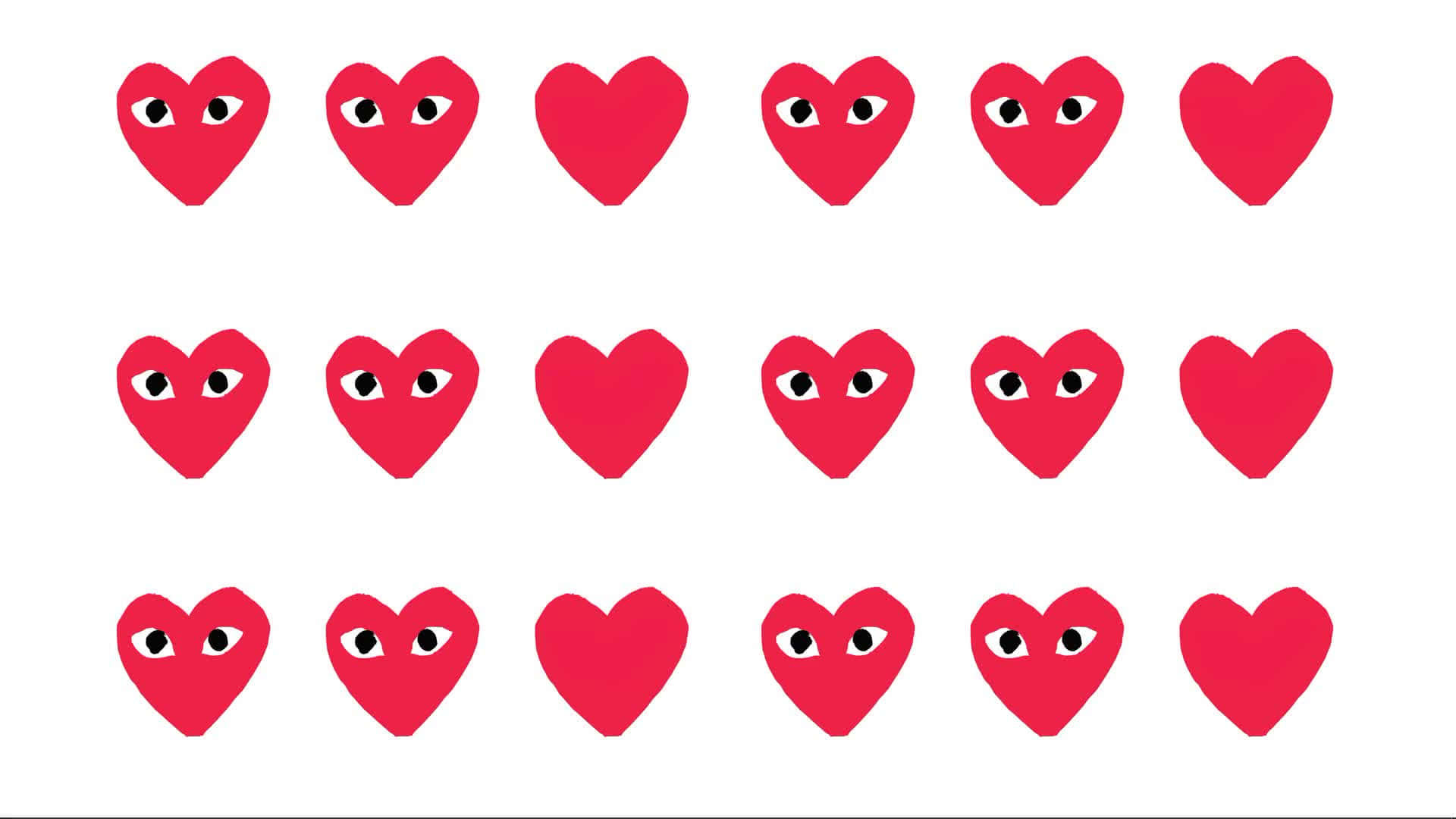 cdg 桌布 壁紙 — 白色背景上帶有眼睛的紅色心形網格（部分空白）