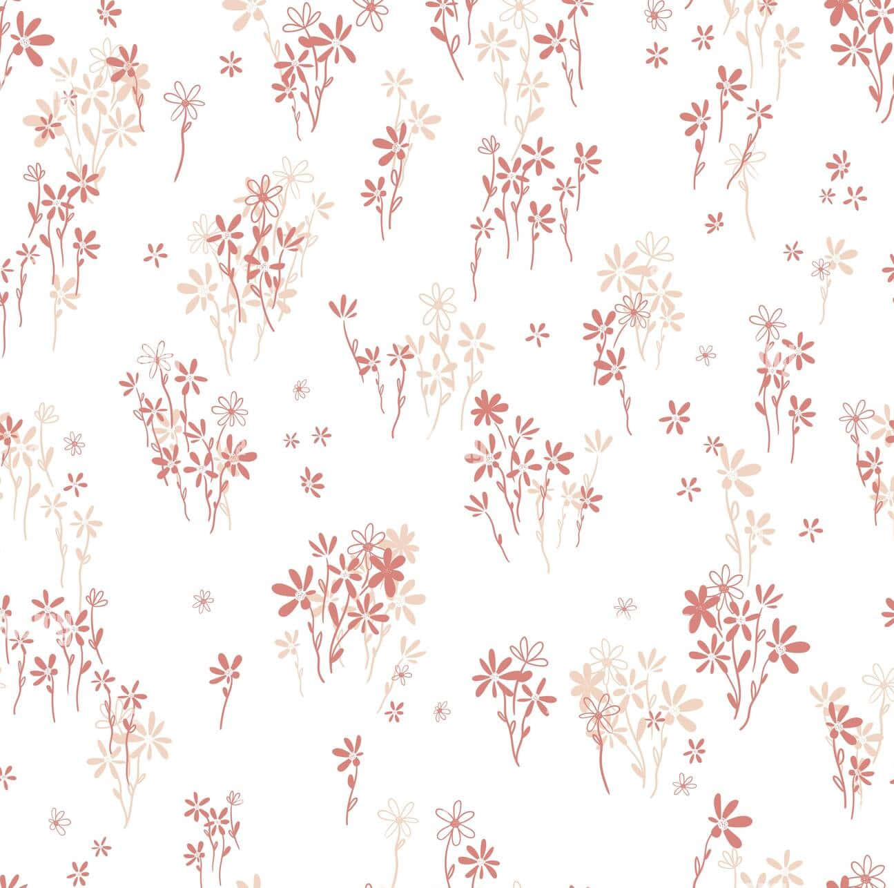 Cute Floral 桌布 壁紙 — 白色背景上帶有粉紅色和米色花朵的精緻花卉圖案。