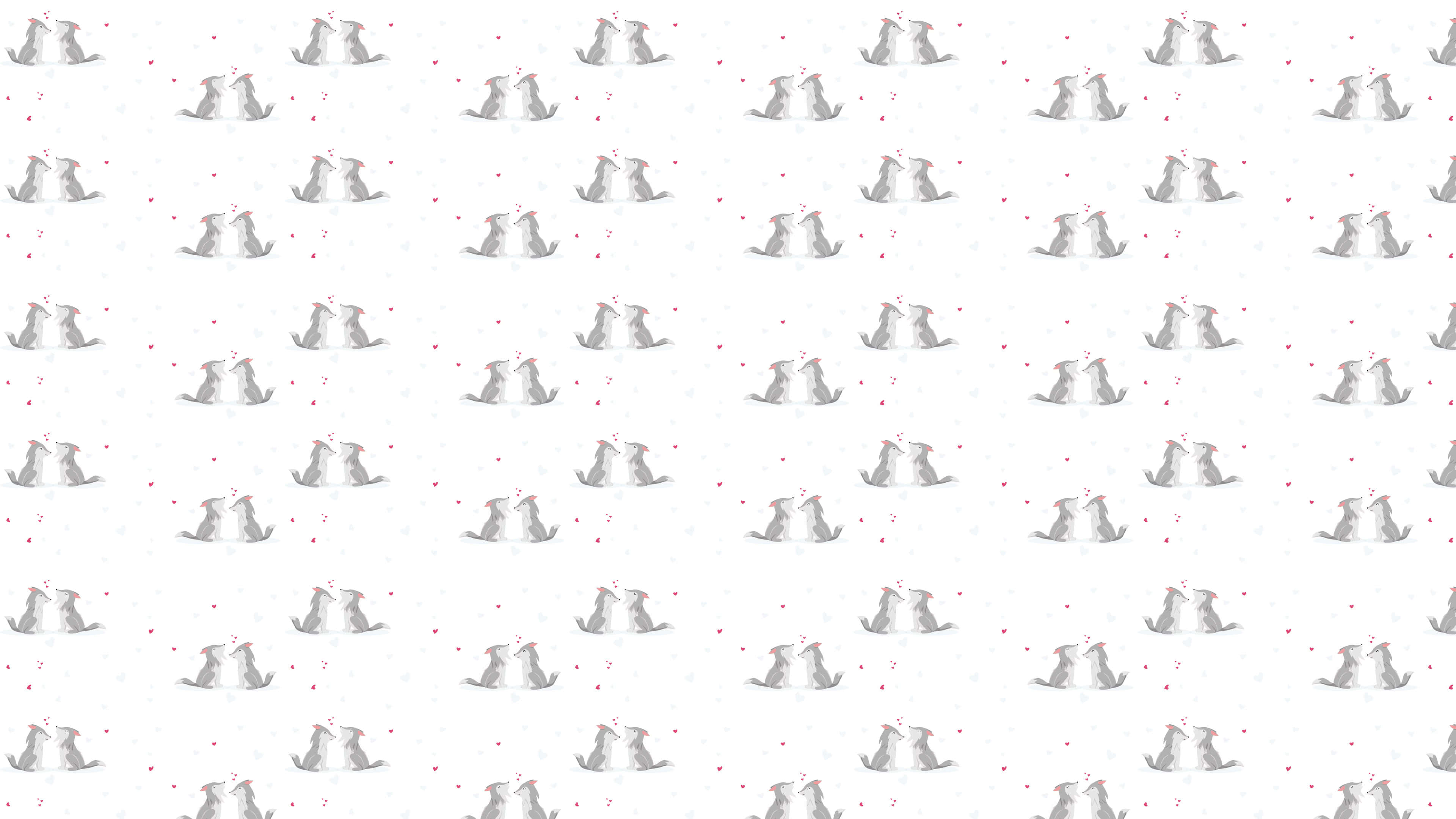 Wolf Pattern 桌布 壁紙 — 白色背景上帶有粉紅色心形的灰色兔子戀愛重複圖案。