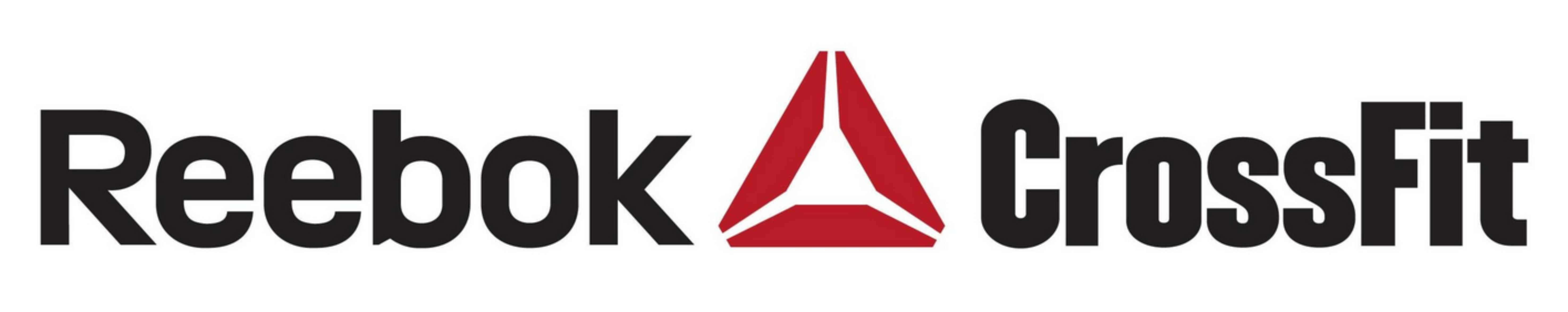 銳步 桌布 壁紙 — 白色背景上帶有粗體黑色文字和紅色三角形的Reebok CrossFit標誌。