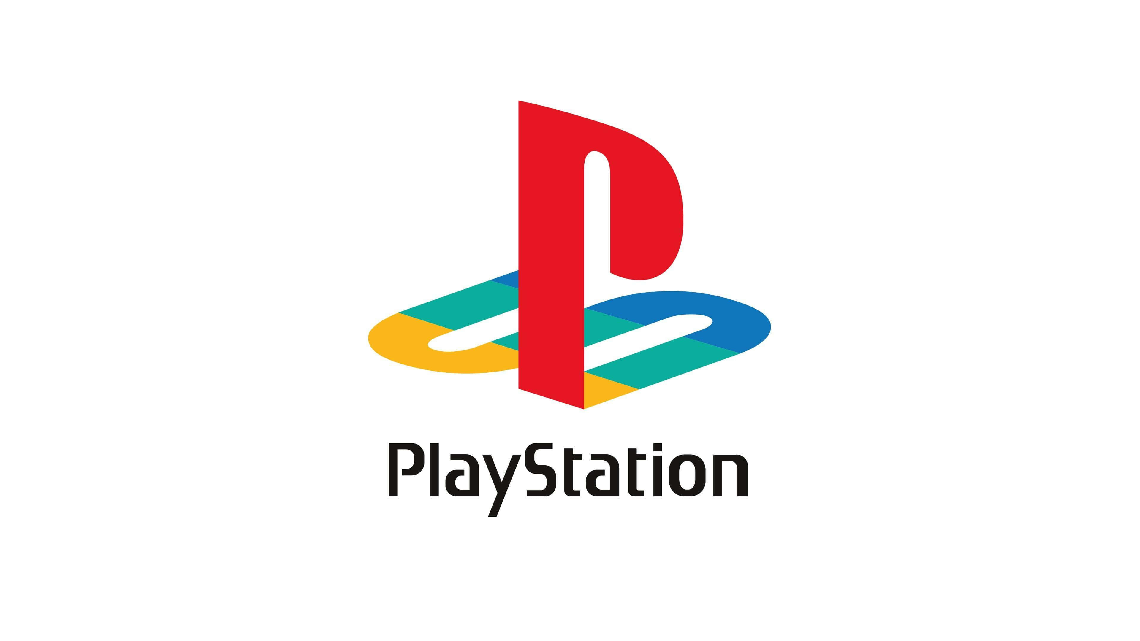 PlayStation 桌布 壁紙 — 白色背景上帶有紅色 P 和彩色環的標誌性 PlayStation 標誌。