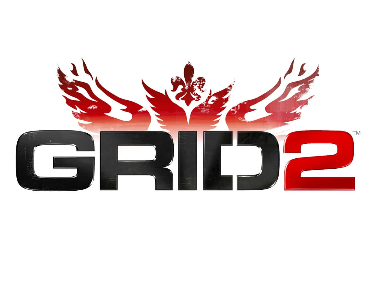 Grid 2 桌布 壁紙 — 白色背景上帶有紅色翅膀和鳶尾花徽章的醒目 GRID 2 標誌。