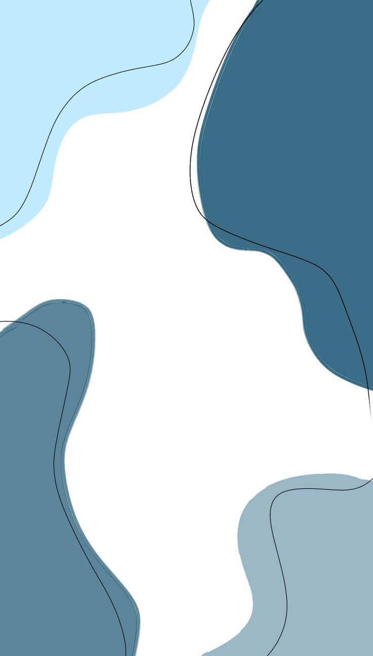 Minimalist Blue 桌布 壁紙 — 白色背景上帶有細黑色輪廓的抽象流動藍色形狀，營造出平靜簡約的設計。