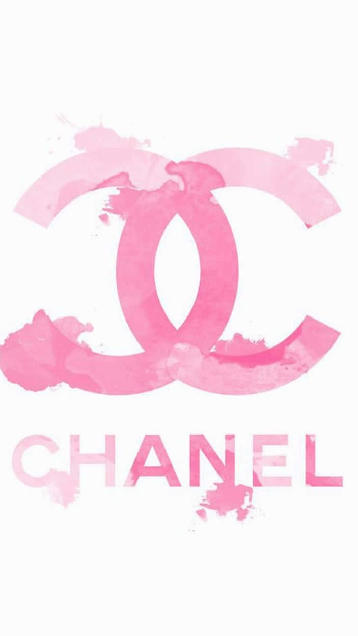 桌布 壁紙 — 白色背景上帶有飛濺紋理的粉紅色水彩 Chanel 標誌。