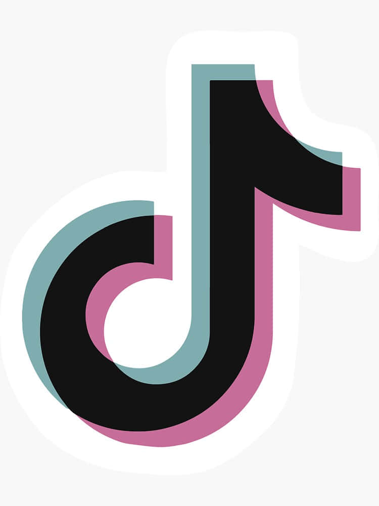TikTok Icon 桌布 壁紙 — 白色背景上帶有黑色中央形狀和青綠色粉紅色分層輪廓的TikTok標誌。