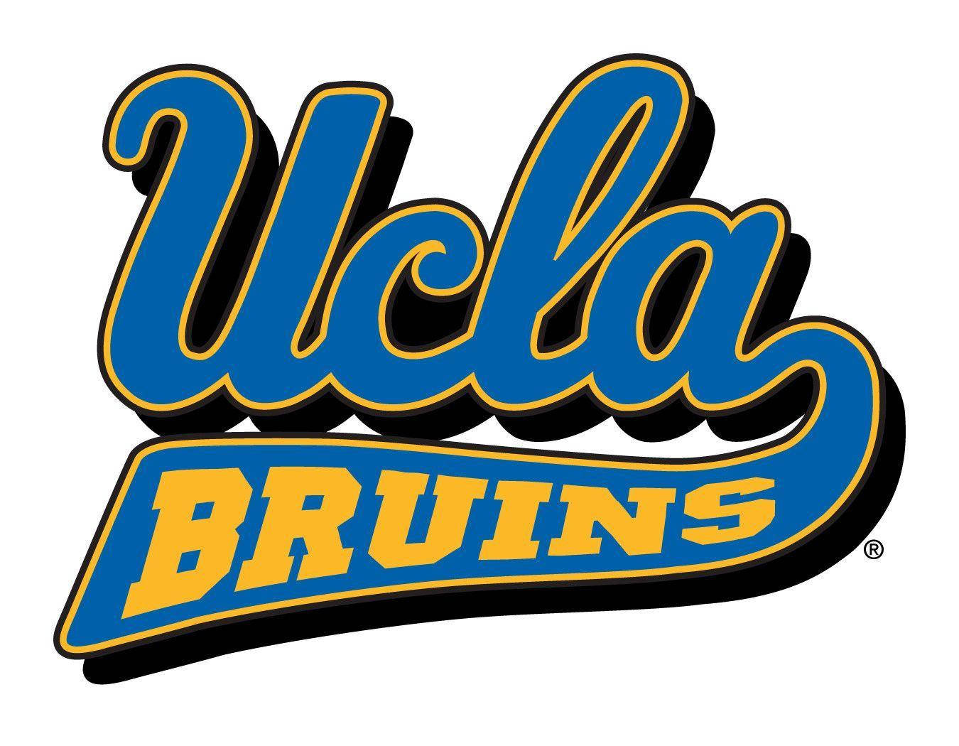籃球 桌布 壁紙 — 白色背景上帶有黑色投影的大膽藍色和金色UCLA Bruins標誌。