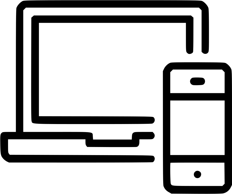MacBook 桌布 壁紙 — 白色背景上的筆記型電腦和智慧型手機的極簡黑色線條圖示。