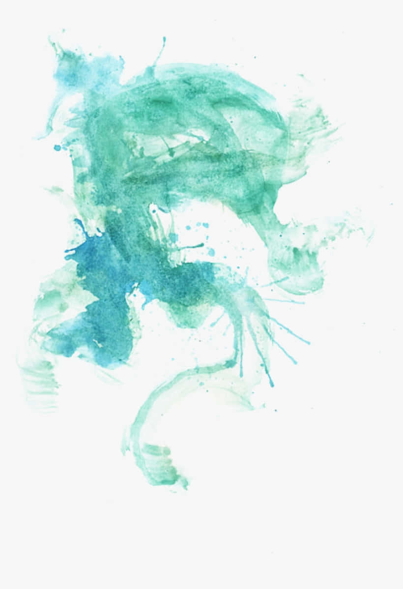 桌布 壁紙 — 白色背景上的青綠色和藍色抽象水彩潑濺，帶有柔和的滲色邊緣和水滴。